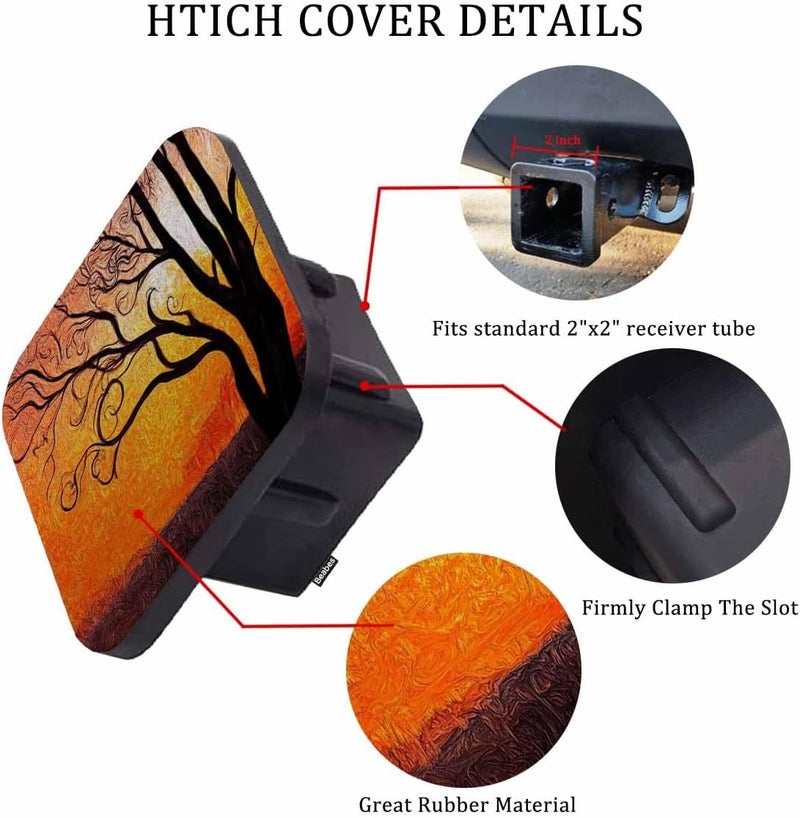 Beabes Trailer Hitch Cover 2 Inch Tree Sunset, Abstract Tree Painting Heavy-Duty Tow Rear Receivers Plug Covers, Golden Orange Sunset 2" Rubber Towing Hitch Cover for Trucks Cars SUVs Sedans - Image 3